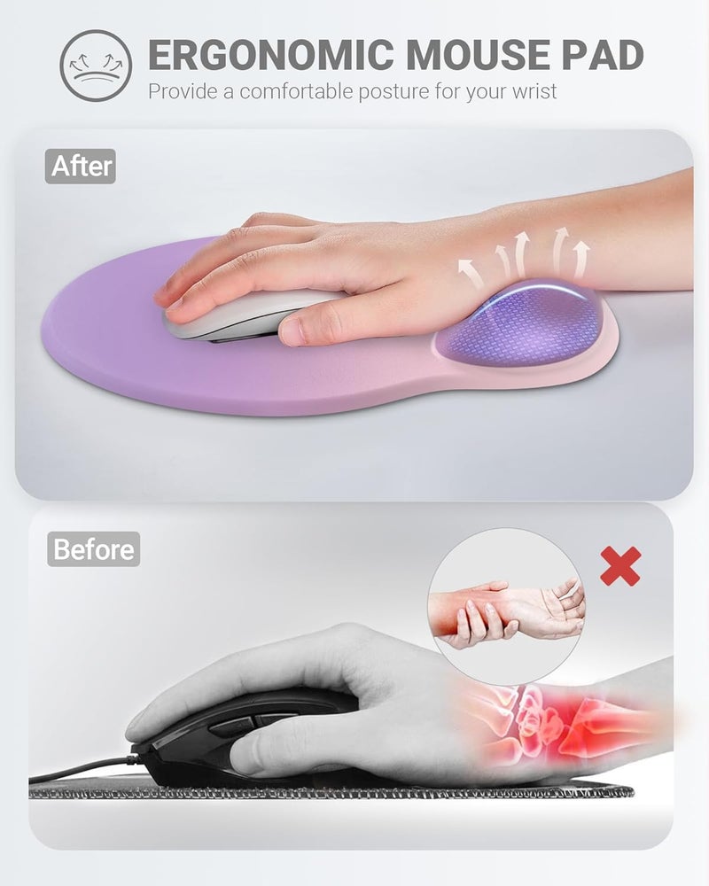 Laborio Ergonomic Mouse Pad Wrist Support Set, Memory Foam Keyboard Wrist Rest Set, Keyboard Pad, Non-Slip Base Mousepad(Gradient Pink Purple Set) - Image 2